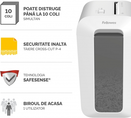 Distrugator documente manual, Fellowes Powershred LX65, 10 coli, cross cut, alb 